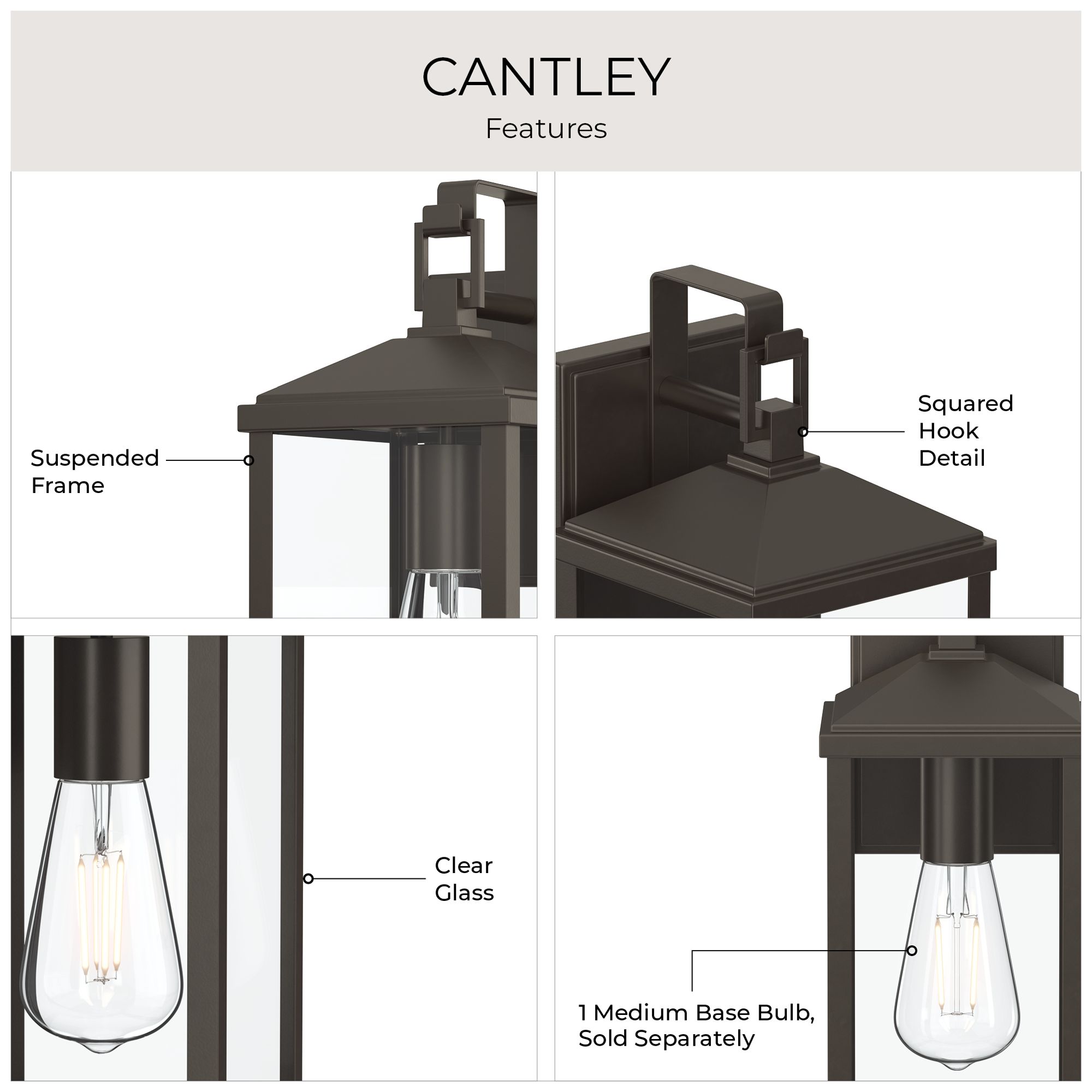 Cantley Medium Outdoor Wall  Lantern with Clear Glass Panels