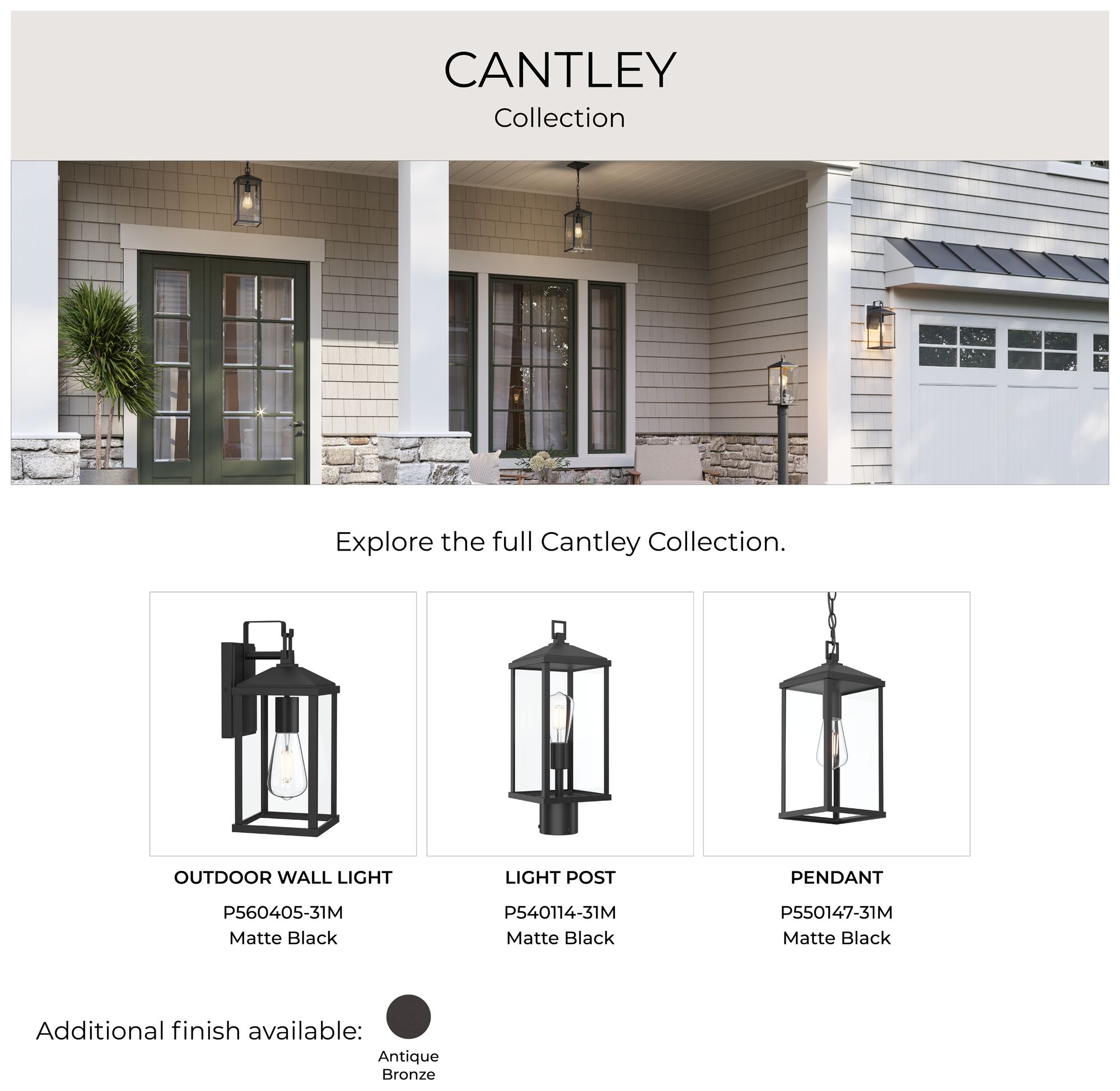 Cantley Medium Outdoor Wall  Lantern with Clear Glass Panels