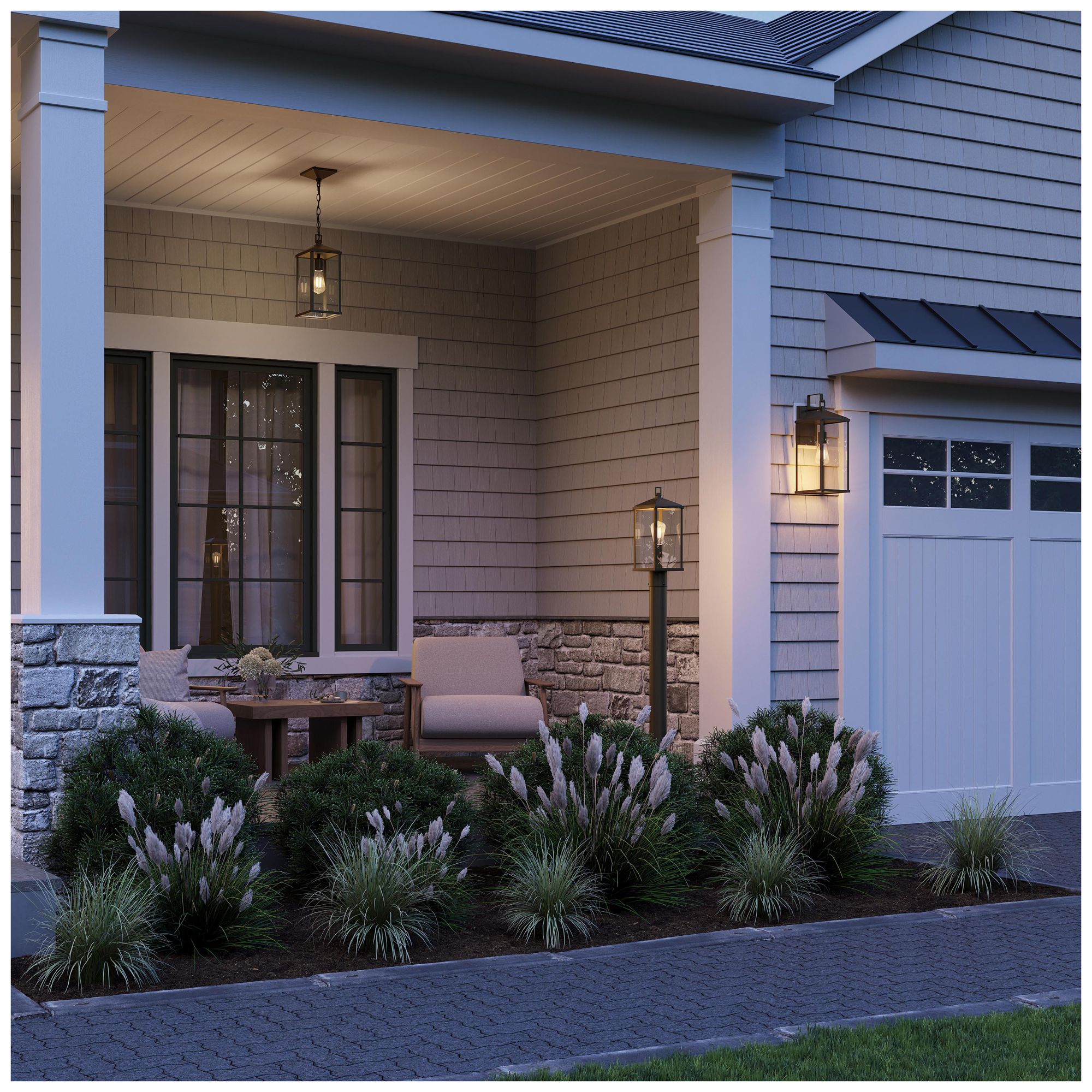 Image 4 Cantley Outdoor Pendant with Clear Glass Panels more views