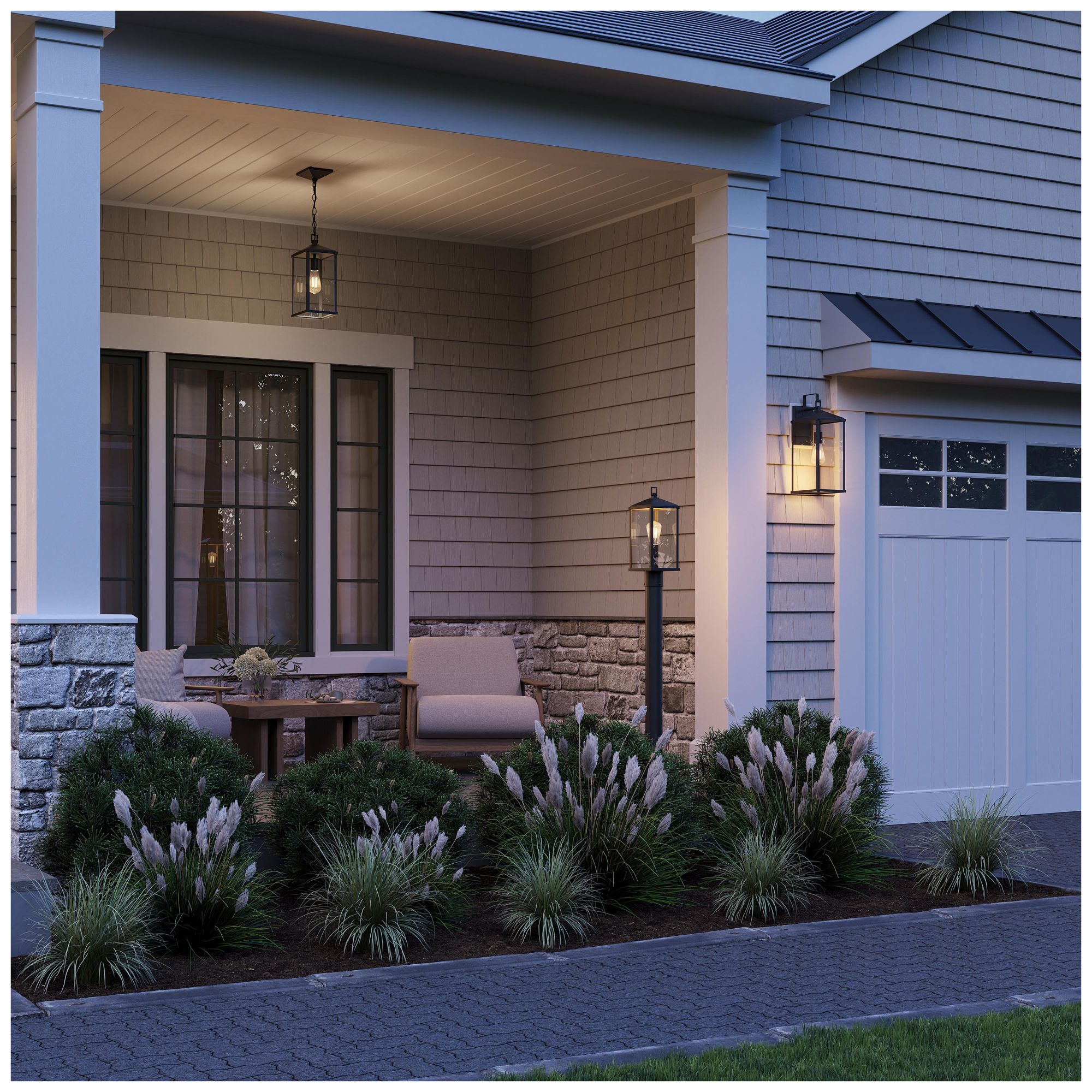 Image 4 Cantley Outdoor Pendant with Clear Glass Panels more views