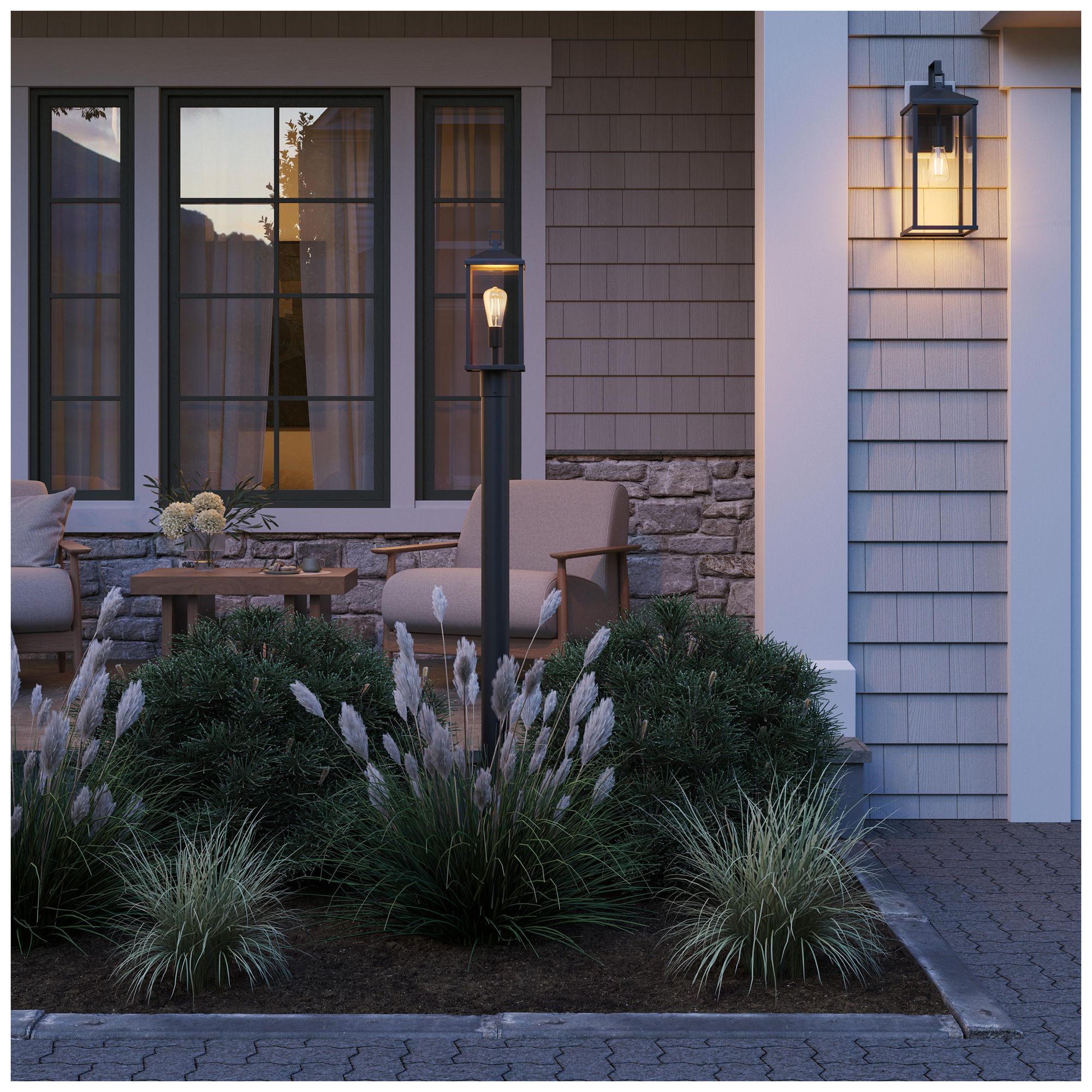 Image 5 Cantley Outdoor Post Mount Lantern Light with Clear Glass Panels more views