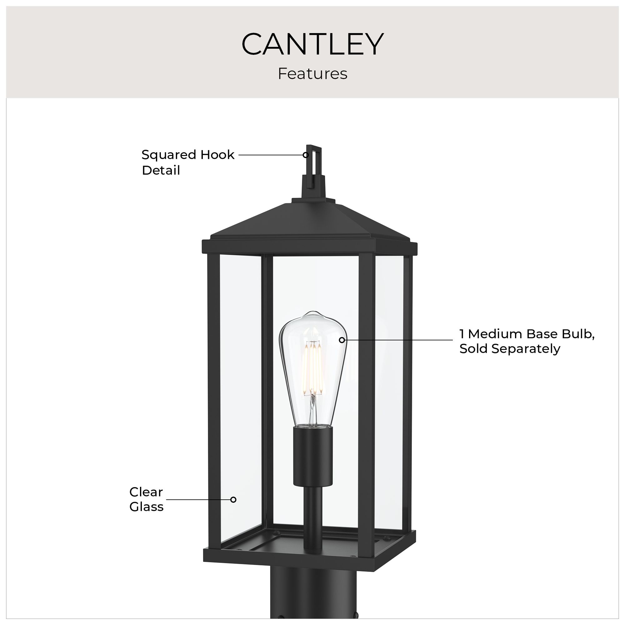 Cantley Outdoor Post Mount Lantern Light with Clear Glass Panels