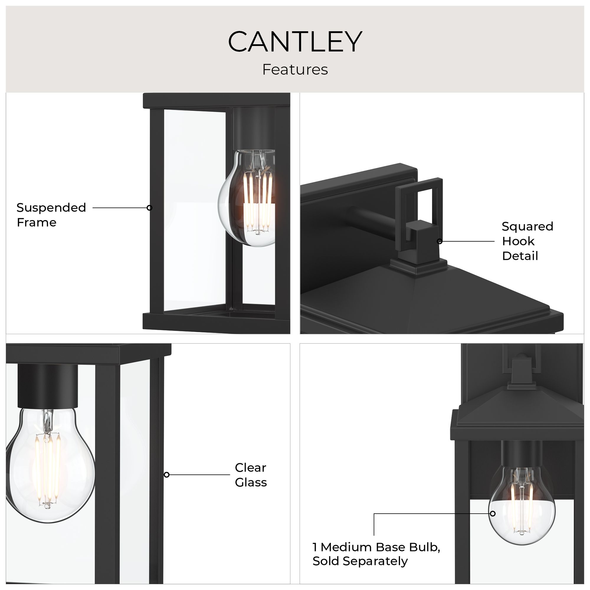 Cantley Small Outdoor Wall  Lantern with Clear Glass Panels