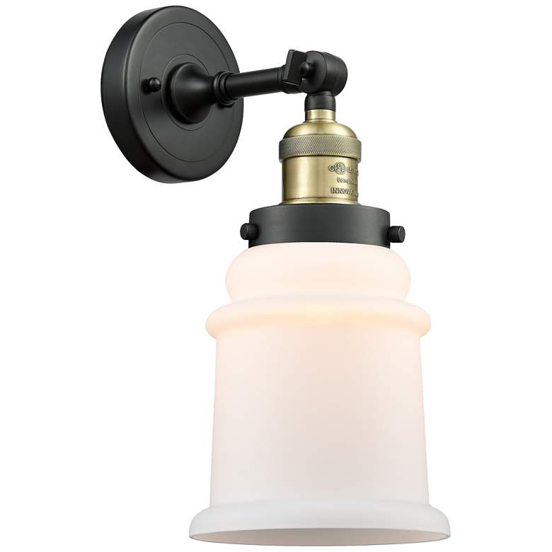 Image 1 Canton 11" High Black Brass Sconce w/ Matte White Shade