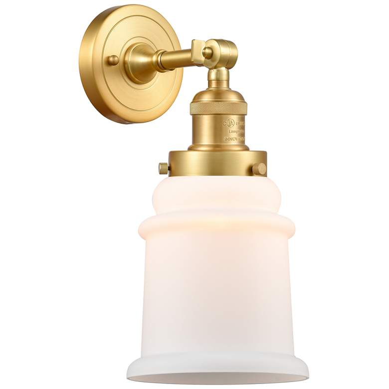 Image 1 Canton 11" High Satin Gold Sconce w/ Matte White Shade
