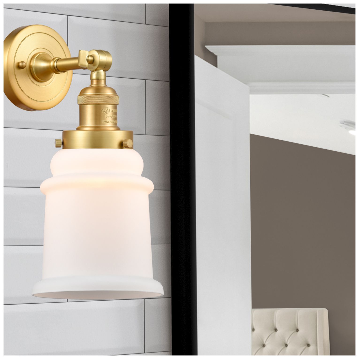Image 5 Canton 11" High Satin Gold Sconce w/ Matte White Shade more views
