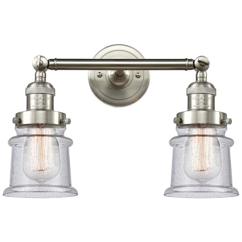 Image 1 Canton 11" High Satin Nickel 2-Light Sconce w/ Seedy Glass