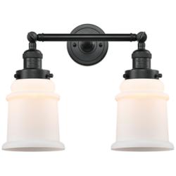 Canton 11"H Matte Black 2-Light Wall Sconce w/ White Glass