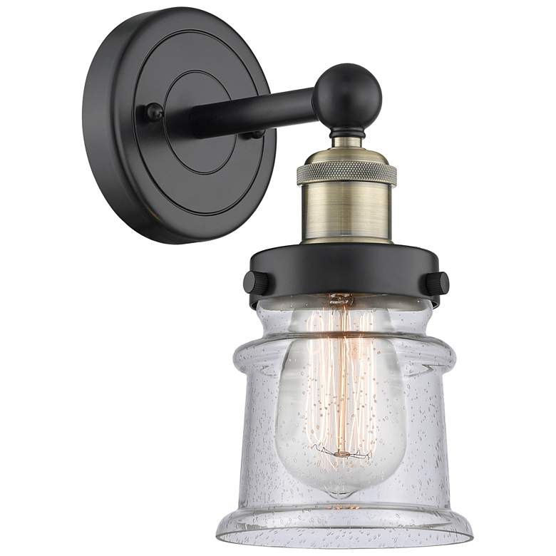 Image 1 Canton 11"High Black Antique Brass Sconce With Seedy Shade