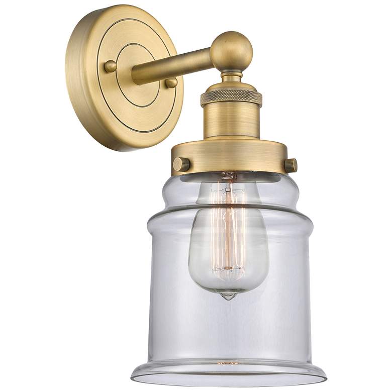 Image 1 Canton 12.75"High Brushed Brass Sconce With Clear Shade