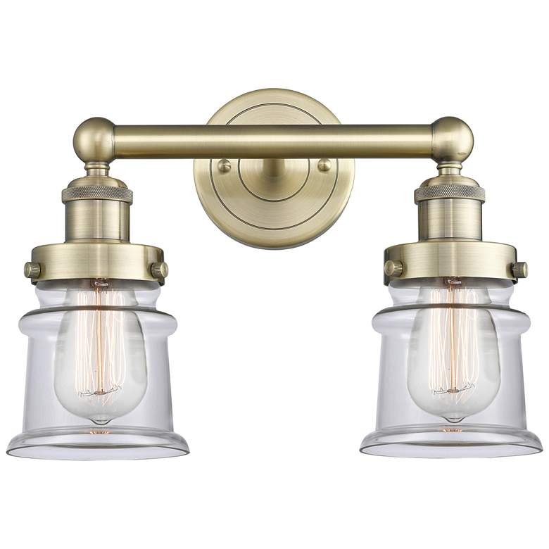 Image 1 Canton 14.25" Wide 2 Light Antique Brass Bath Vanity Light With Clear