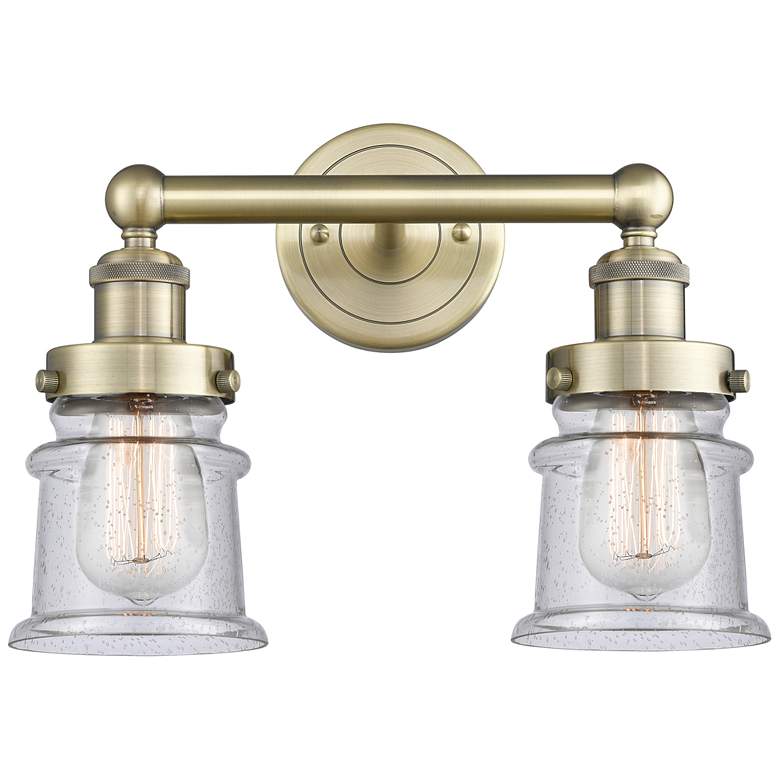 Image 1 Canton 14.25" Wide 2 Light Antique Brass Bath Vanity Light With Seedy