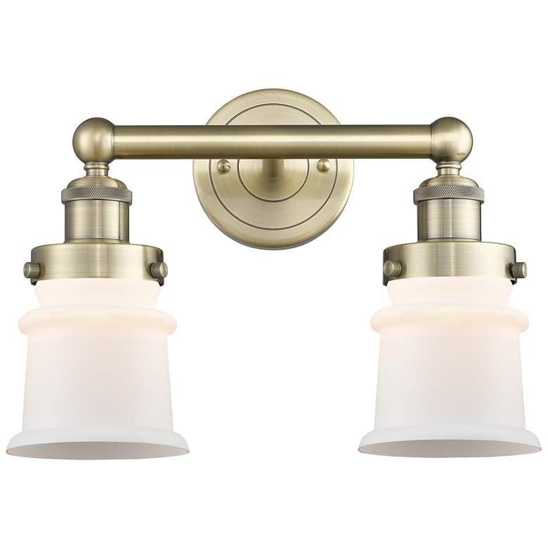 Image 1 Canton 14.25"W 2 Light Antique Brass Bath Vanity Light With White Shad