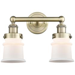 Canton 14.25"W 2 Light Antique Brass Bath Vanity Light With White Shad