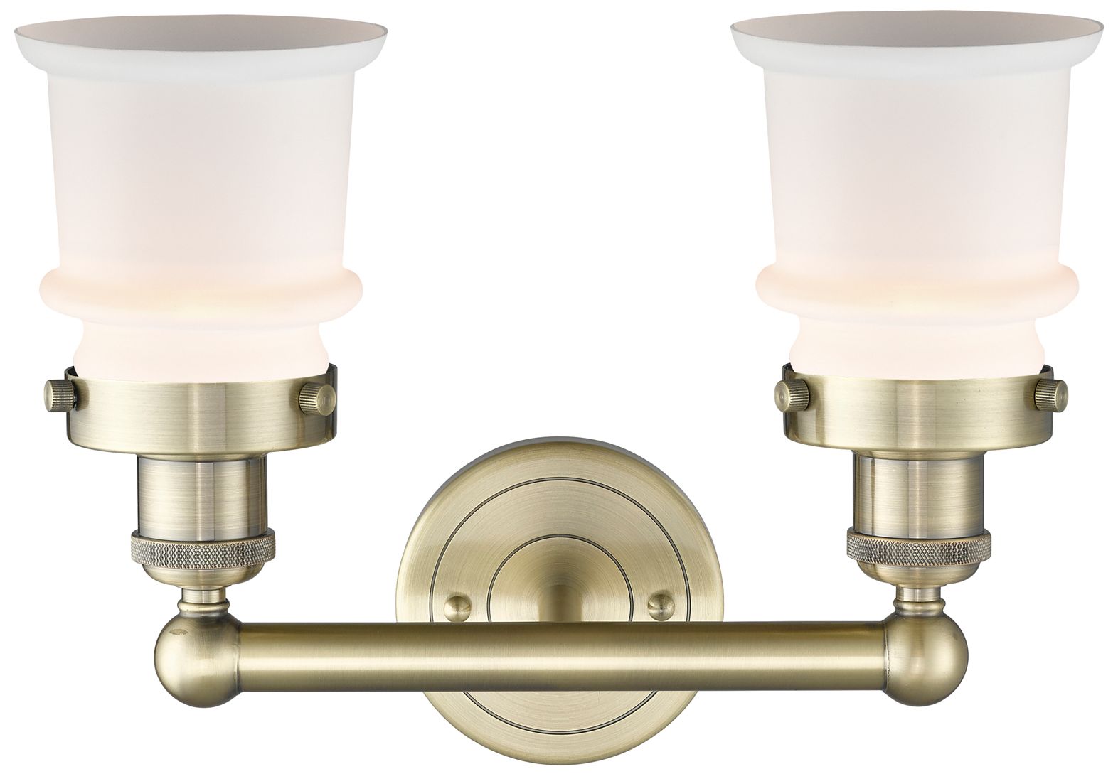 Image 2 Canton 14.25"W 2 Light Antique Brass Bath Vanity Light With White Shad more views