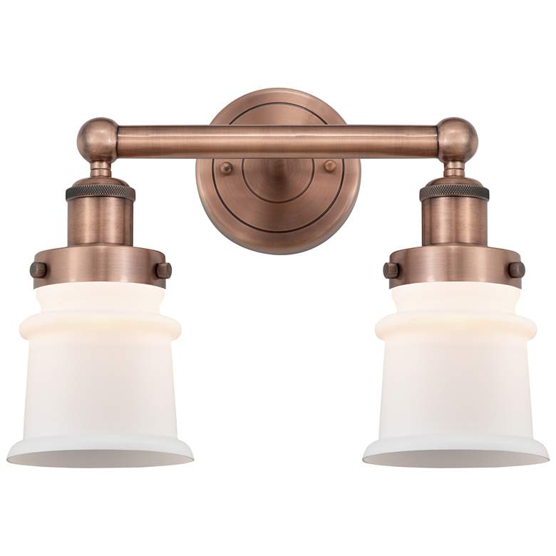 Image 1 Canton 14.25"W 2 Light Antique Copper Bath Vanity Light With White Sha