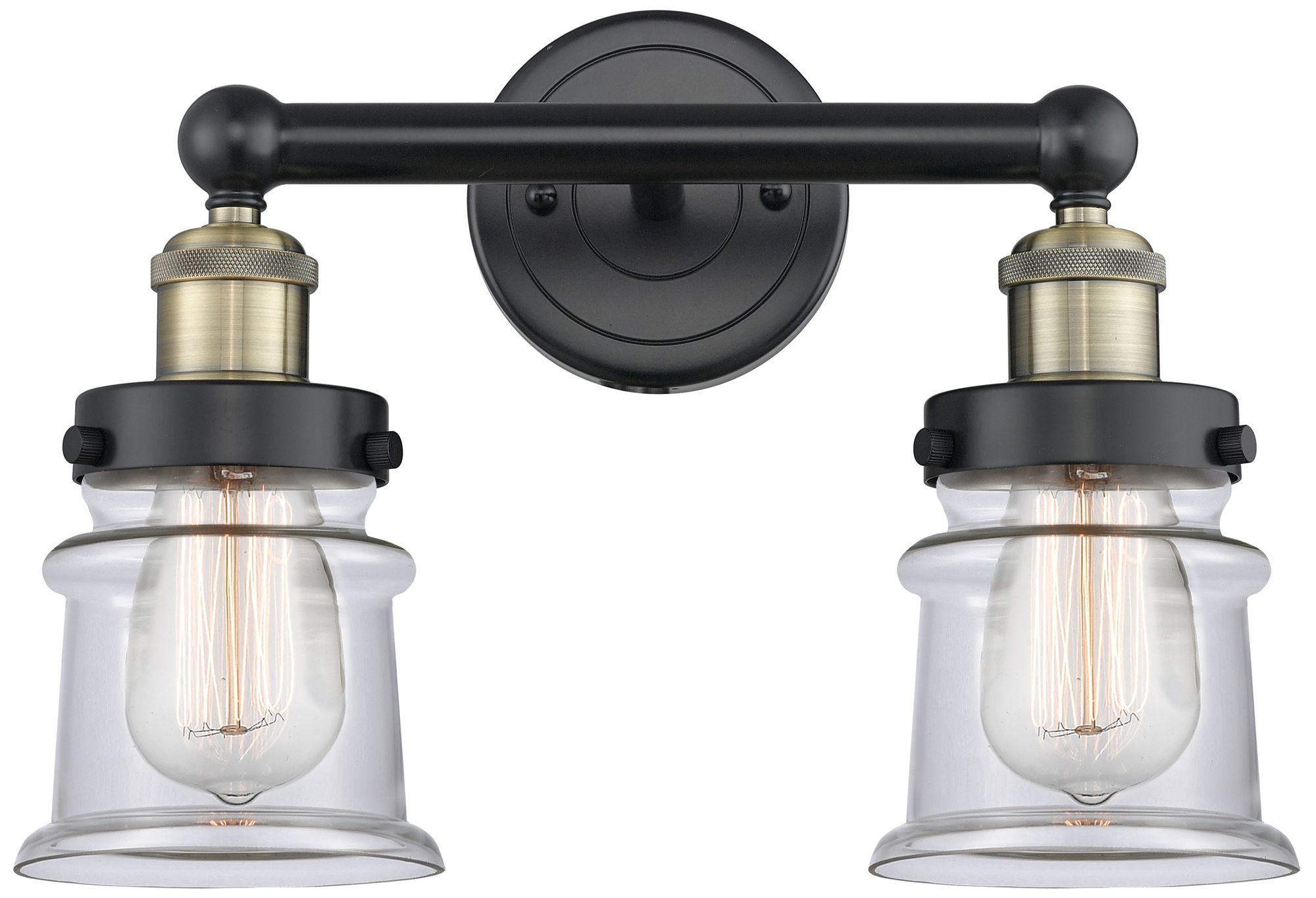 Canton 14.25"W 2 Light Black Antique Brass Bath Light With Clear Shade
