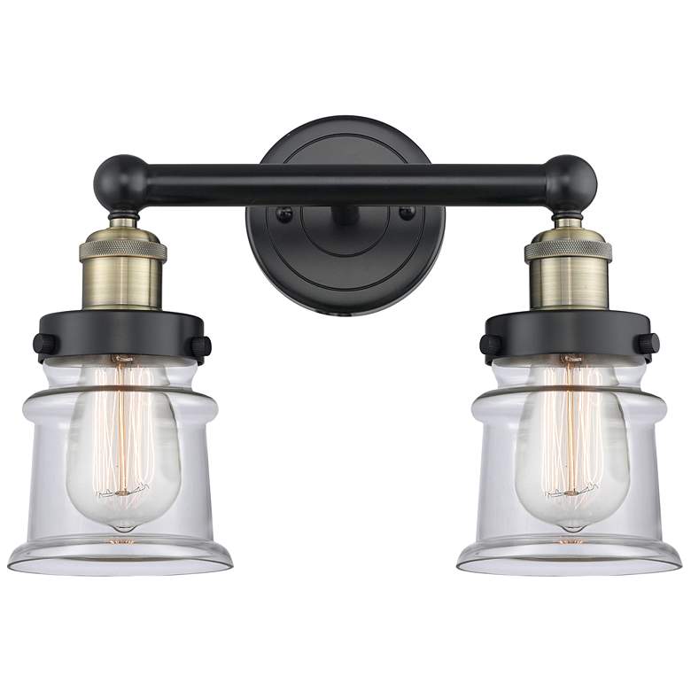 Image 1 Canton 14.25"W 2 Light Black Antique Brass Bath Light With Clear Shade