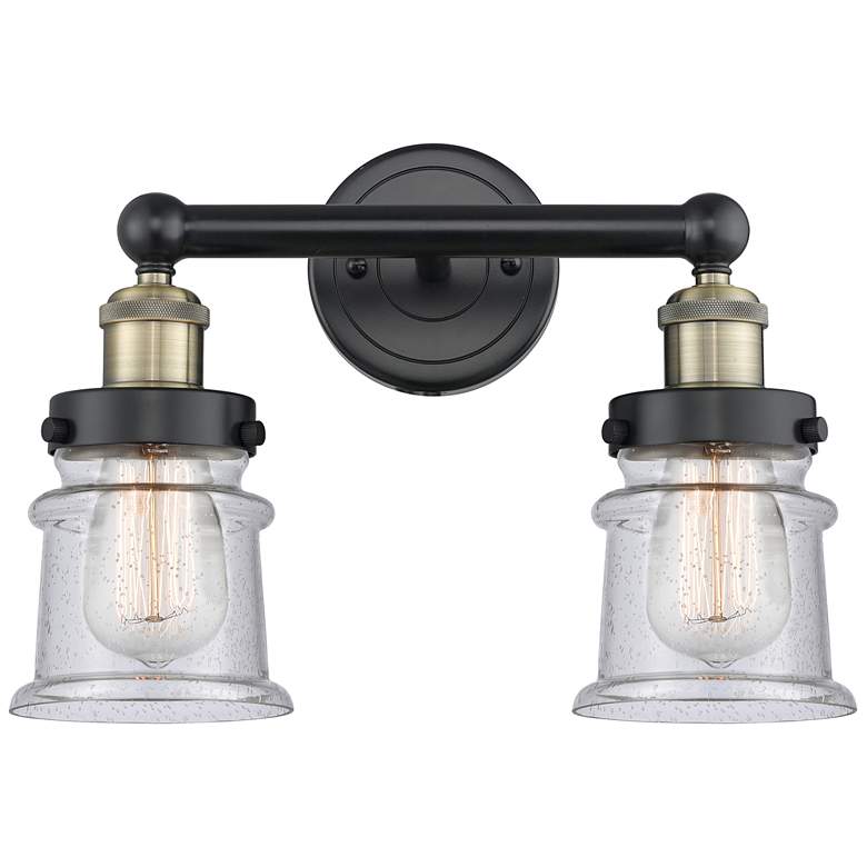 Image 1 Canton 14.25"W 2 Light Black Antique Brass Bath Light With Seedy Shade