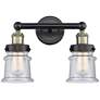 Canton 14.25"W 2 Light Black Antique Brass Bath Light With Seedy Shade