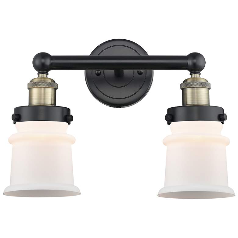 Image 1 Canton 14.25"W 2 Light Black Antique Brass Bath Light With White Shade