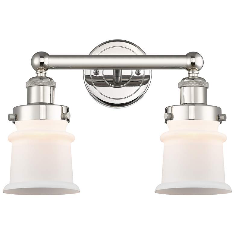 Image 1 Canton 14.25"W 2 Light Polished Nickel Bath Vanity Light With White Sh