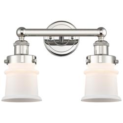 Canton 14.25&quot;W 2 Light Polished Nickel Bath Vanity Light With White Sh