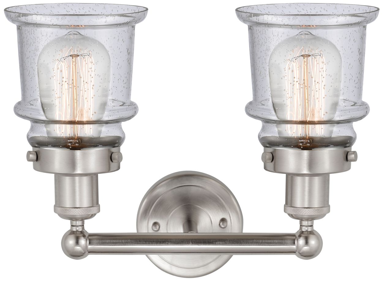 Image 2 Canton 14" 2-Light Brushed Satin Nickel Bath Light w/ Seedy Shade more views