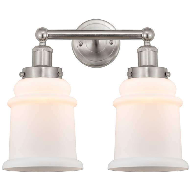 Image 1 Canton 15" 2-Light Brushed Satin Nickel Bath Light w/ Matte White Shad