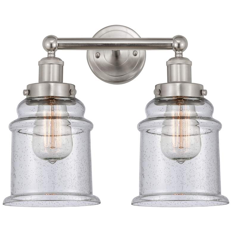 Image 1 Canton 15" 2-Light Brushed Satin Nickel Bath Light w/ Seedy Shade