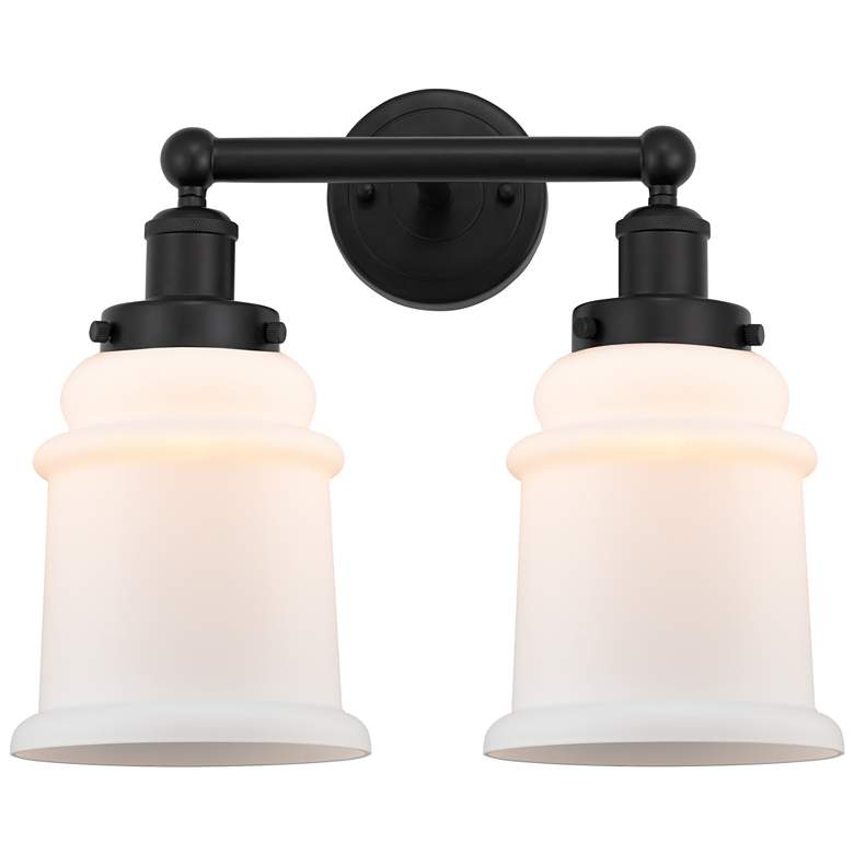 Image 1 Canton 15" 2-Light Matte Black Bath Light w/ Matte White Shade