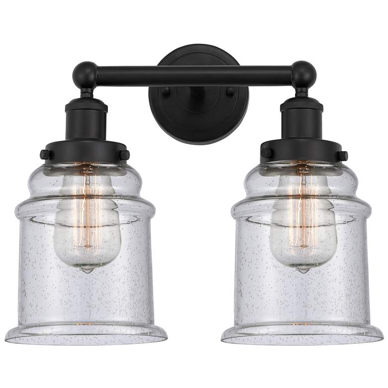 Image 1 Canton 15" 2-Light Matte Black Bath Light w/ Seedy Shade