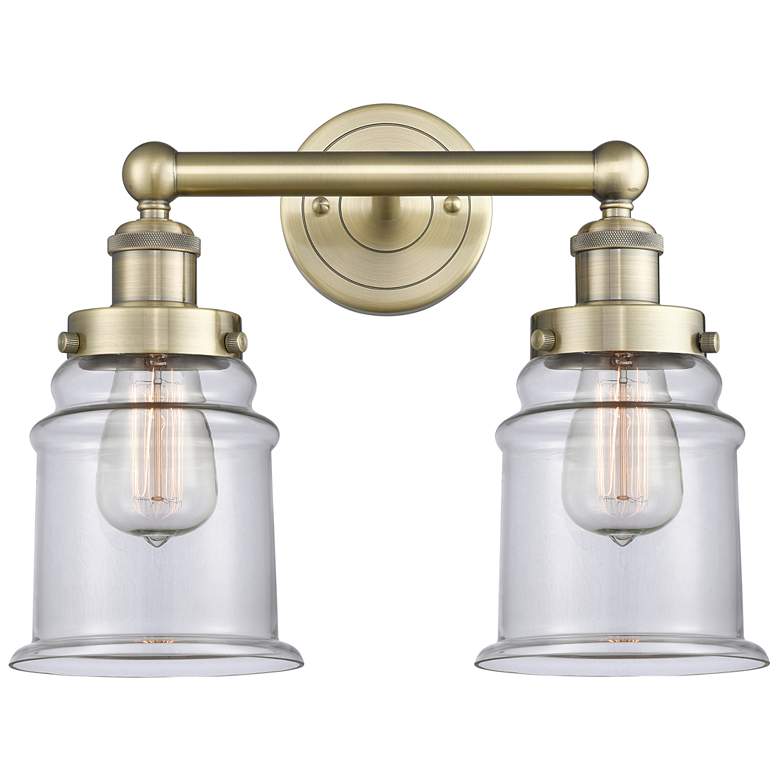 Image 1 Canton 15" Wide 2 Light Antique Brass Bath Vanity Light With Clear Sha