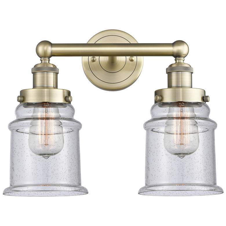 Image 1 Canton 15" Wide 2 Light Antique Brass Bath Vanity Light With Seedy Sha
