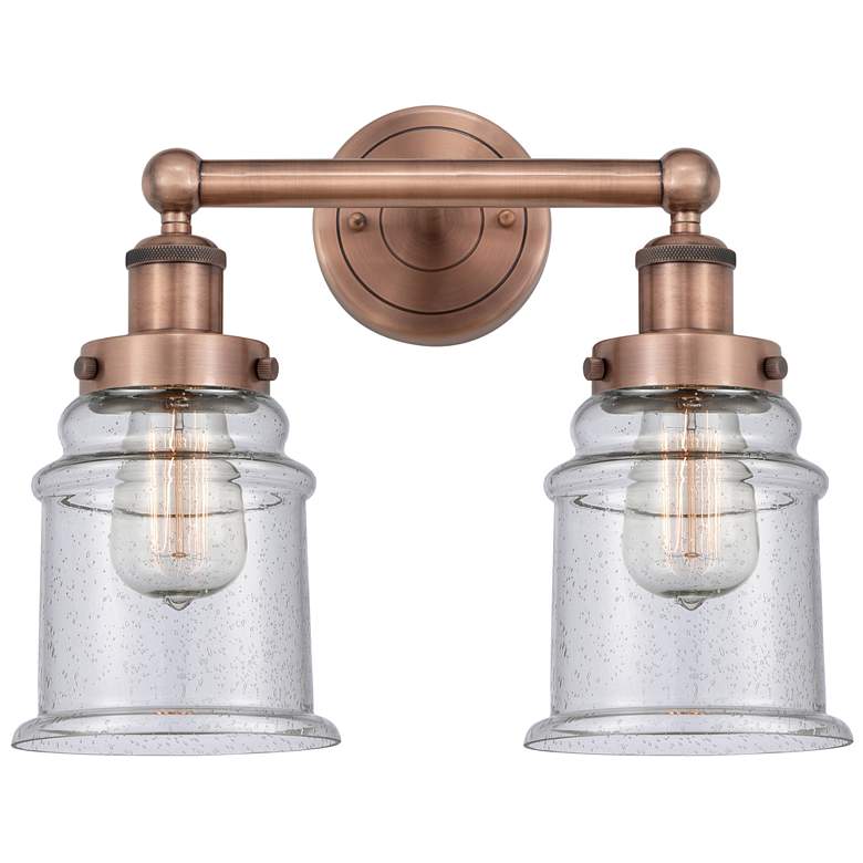 Image 1 Canton 15" Wide 2 Light Antique Copper Bath Vanity Light With Seedy Sh