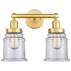 Canton 15&quot; Wide 2 Light Satin Gold Bath Vanity Light With Clear Shade