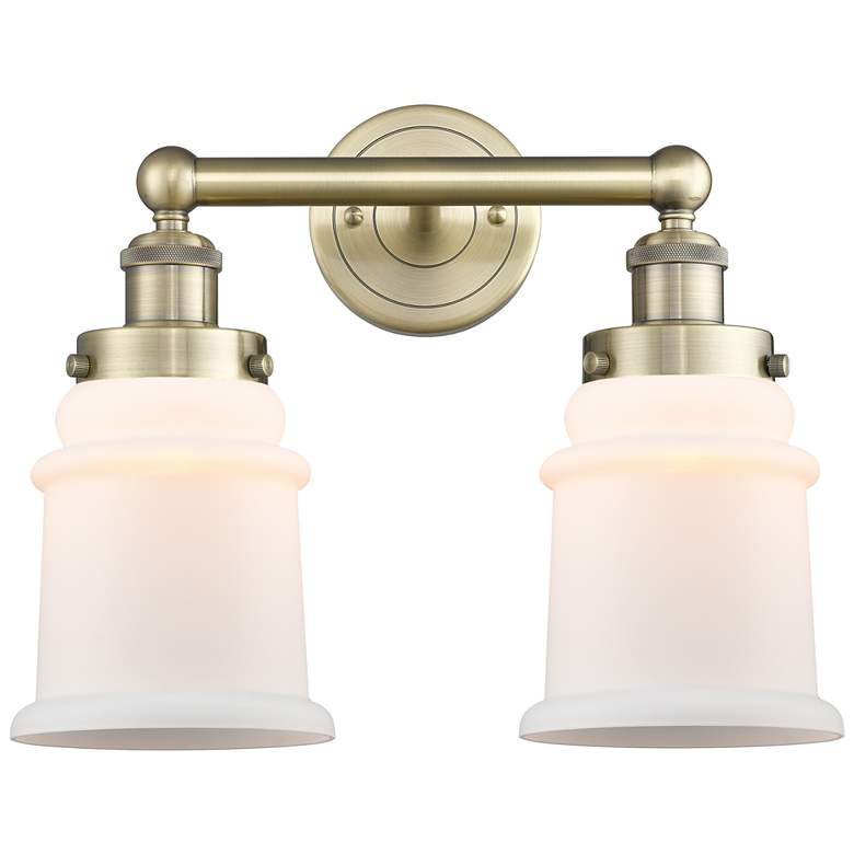 Image 1 Canton 15"W 2 Light Antique Brass Bath Vanity Light With Matte White S