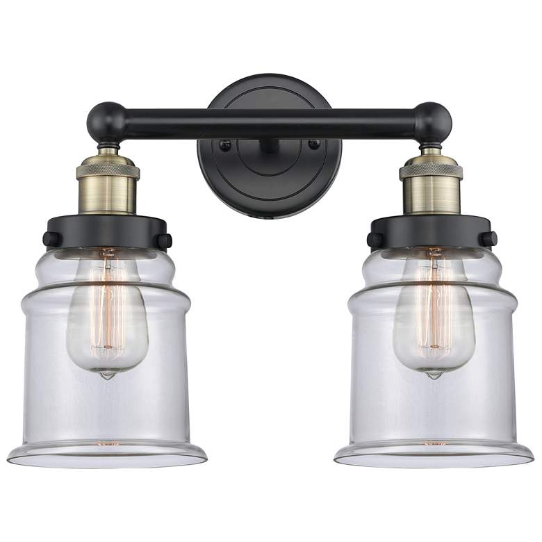 Image 1 Canton 15"W 2 Light Black Antique Brass Bath Vanity Light With Clear S