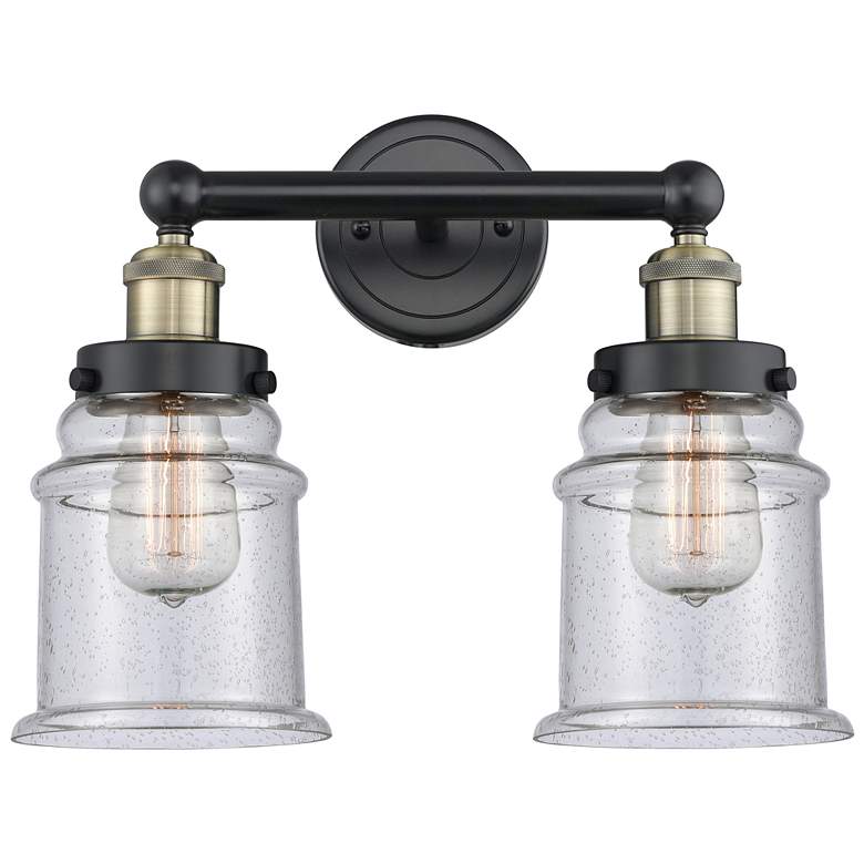Image 1 Canton 15"W 2 Light Black Antique Brass Bath Vanity Light With Seedy S