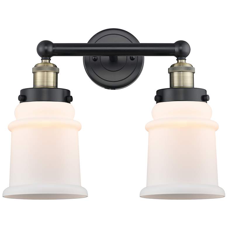 Image 1 Canton 15"W 2 Light Black Antique Brass Bath Vanity Light With White S