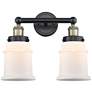 Canton 15"W 2 Light Black Antique Brass Bath Vanity Light With White S