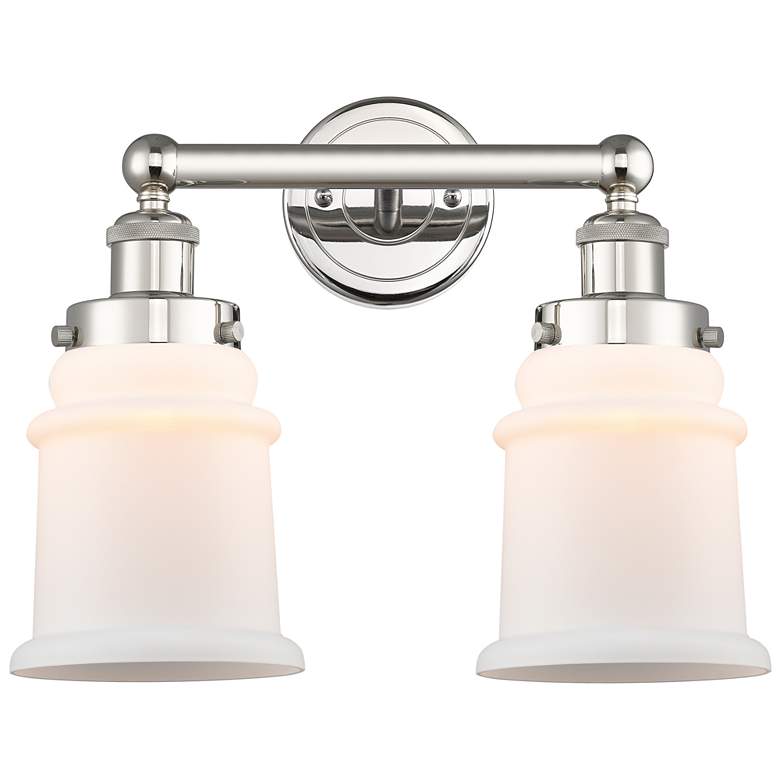 Image 1 Canton 15"W 2 Light Polished Nickel Bath Vanity Light With White Shade