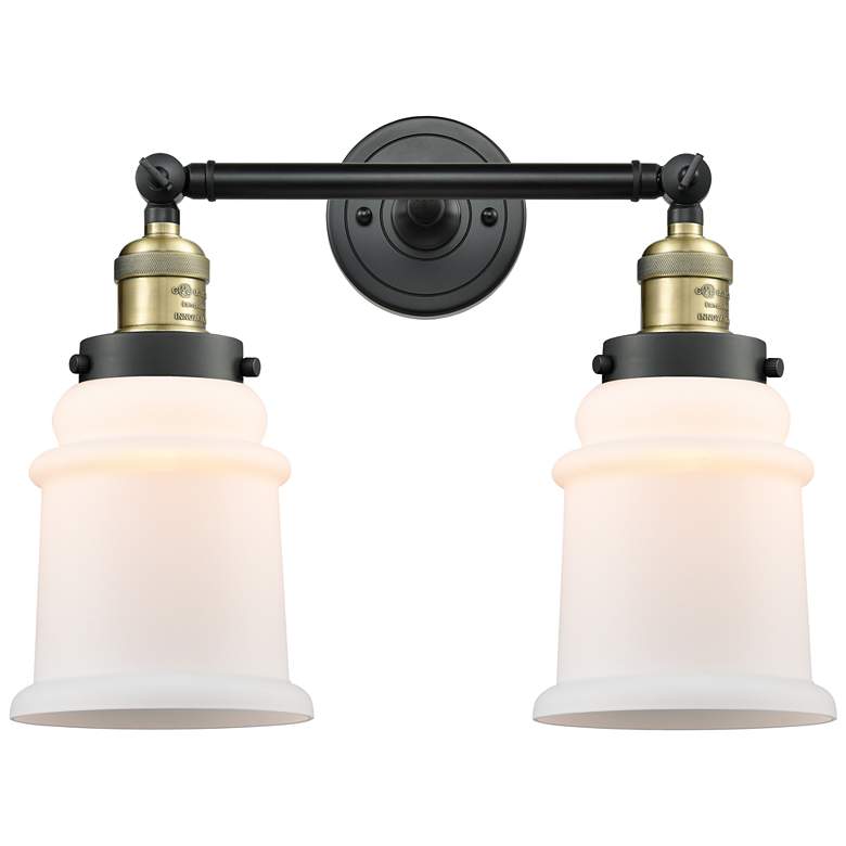 Image 1 Canton 16.5" Wide 2 Light Black Brass Bath Vanity Light w/ White Shade