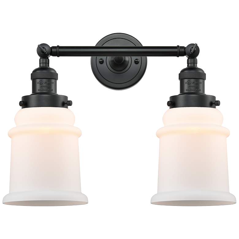 Image 1 Canton 16.5" Wide 2 Light Matte Black Bath Vanity Light w/ White Shade