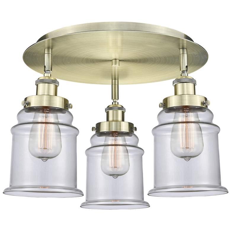 Image 1 Canton 17.75" Wide 3 Light Antique Brass Flush Mount With Clear Glass