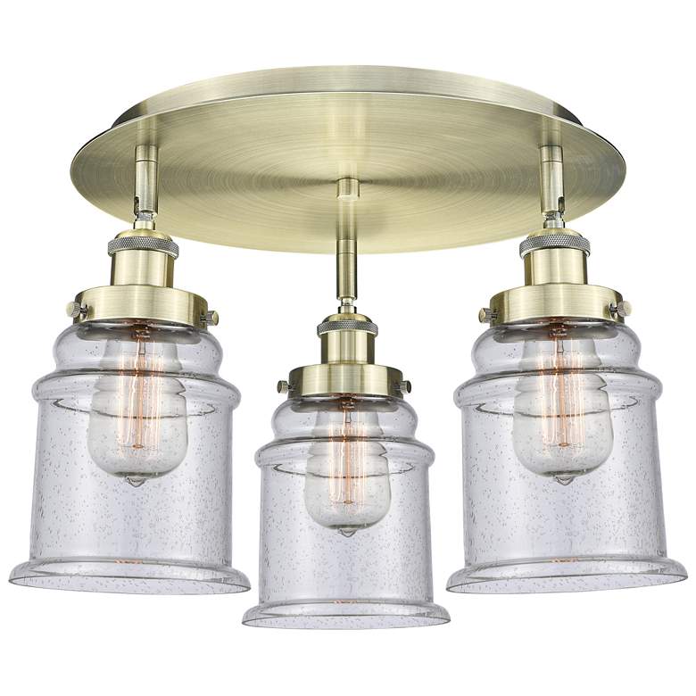 Image 1 Canton 17.75" Wide 3 Light Antique Brass Flush Mount With Seedy Glass