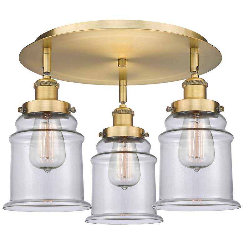 Image 1 Canton 17.75" Wide 3 Light Brushed Brass Flush Mount With Clear Glass