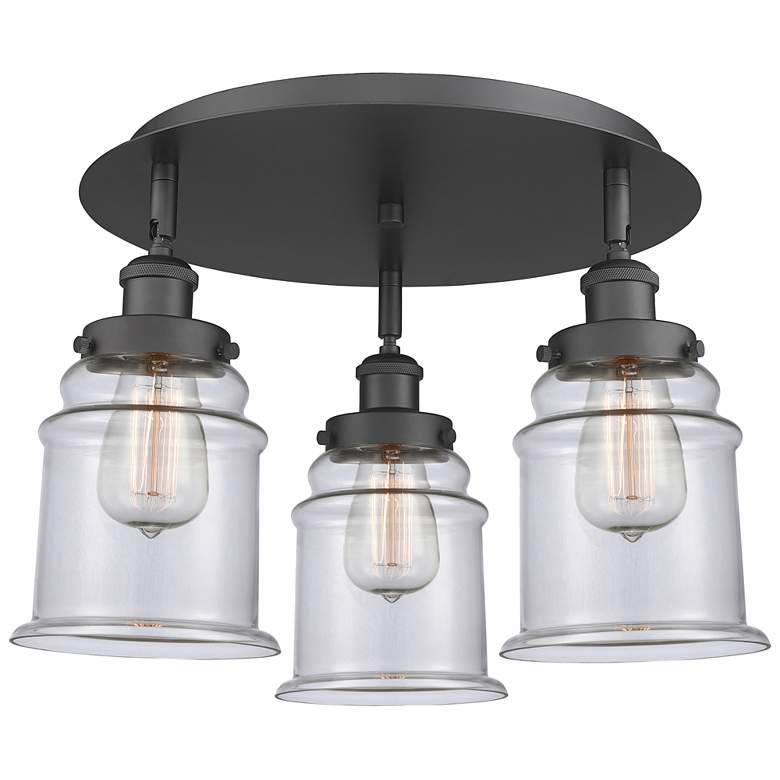 Image 1 Canton 17.75" Wide 3 Light Matte Black Flush Mount With Clear Glass Sh