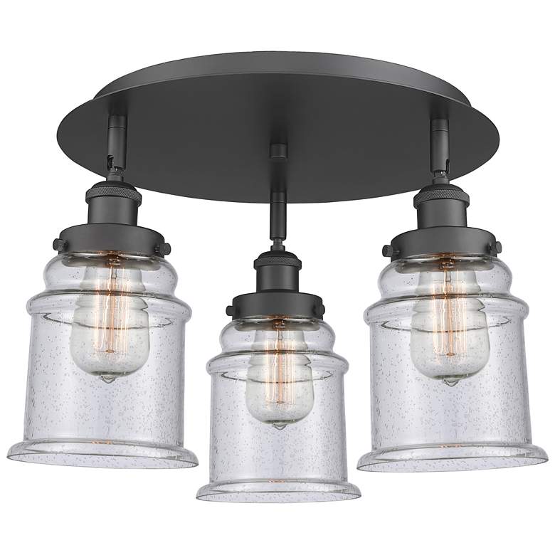Image 1 Canton 17.75" Wide 3 Light Matte Black Flush Mount With Seedy Glass Sh