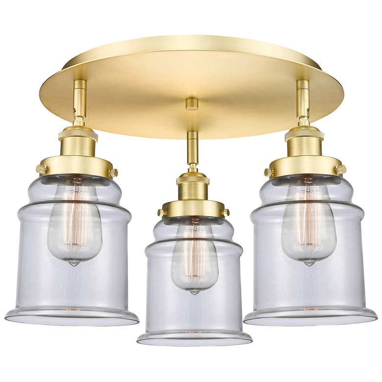 Image 1 Canton 17.75" Wide 3 Light Satin Gold Flush Mount With Clear Glass Sha